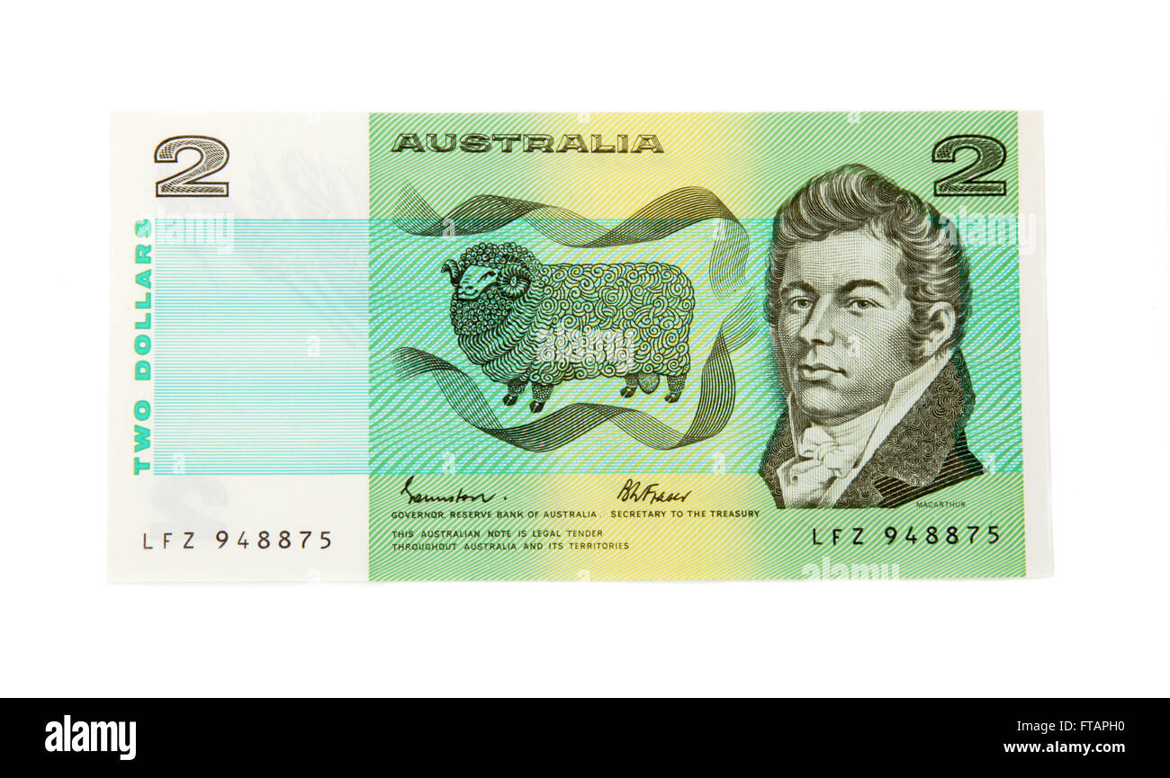 Un australiano due dollar nota banca Foto Stock