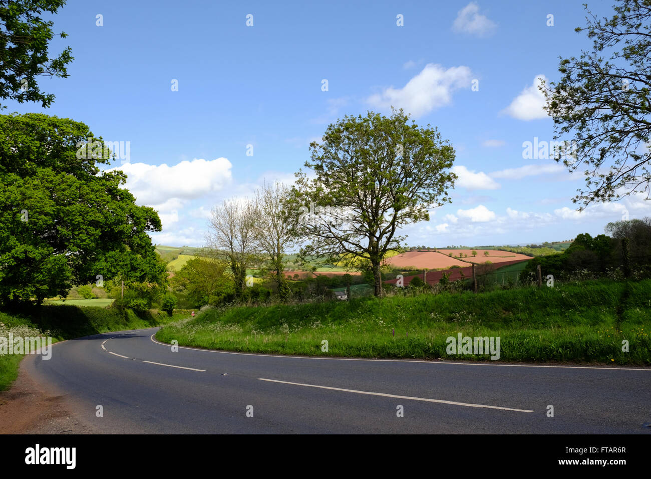Un3072 strada rurale tra Crediton e Tiverton in metà Devon, Regno Unito Foto Stock