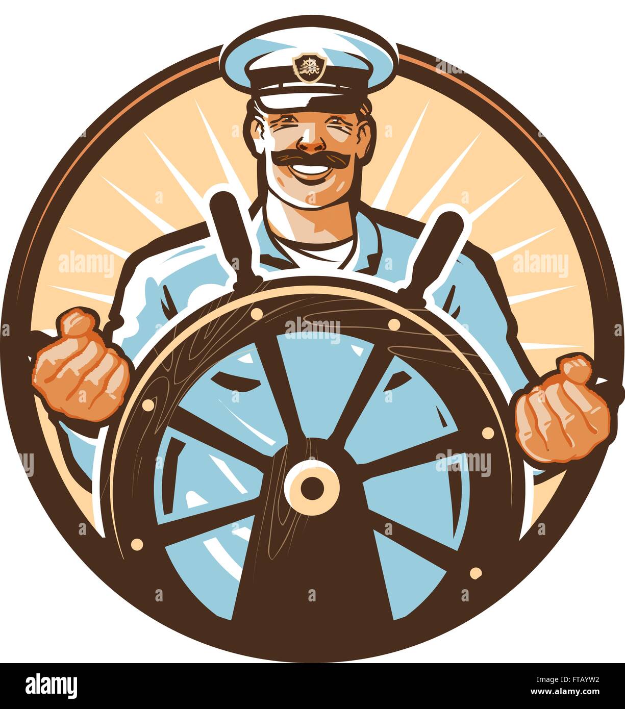 Il capitano della nave logo vettoriale. crociera, viaggio, tour, viaggio o icona del viaggio Illustrazione Vettoriale
