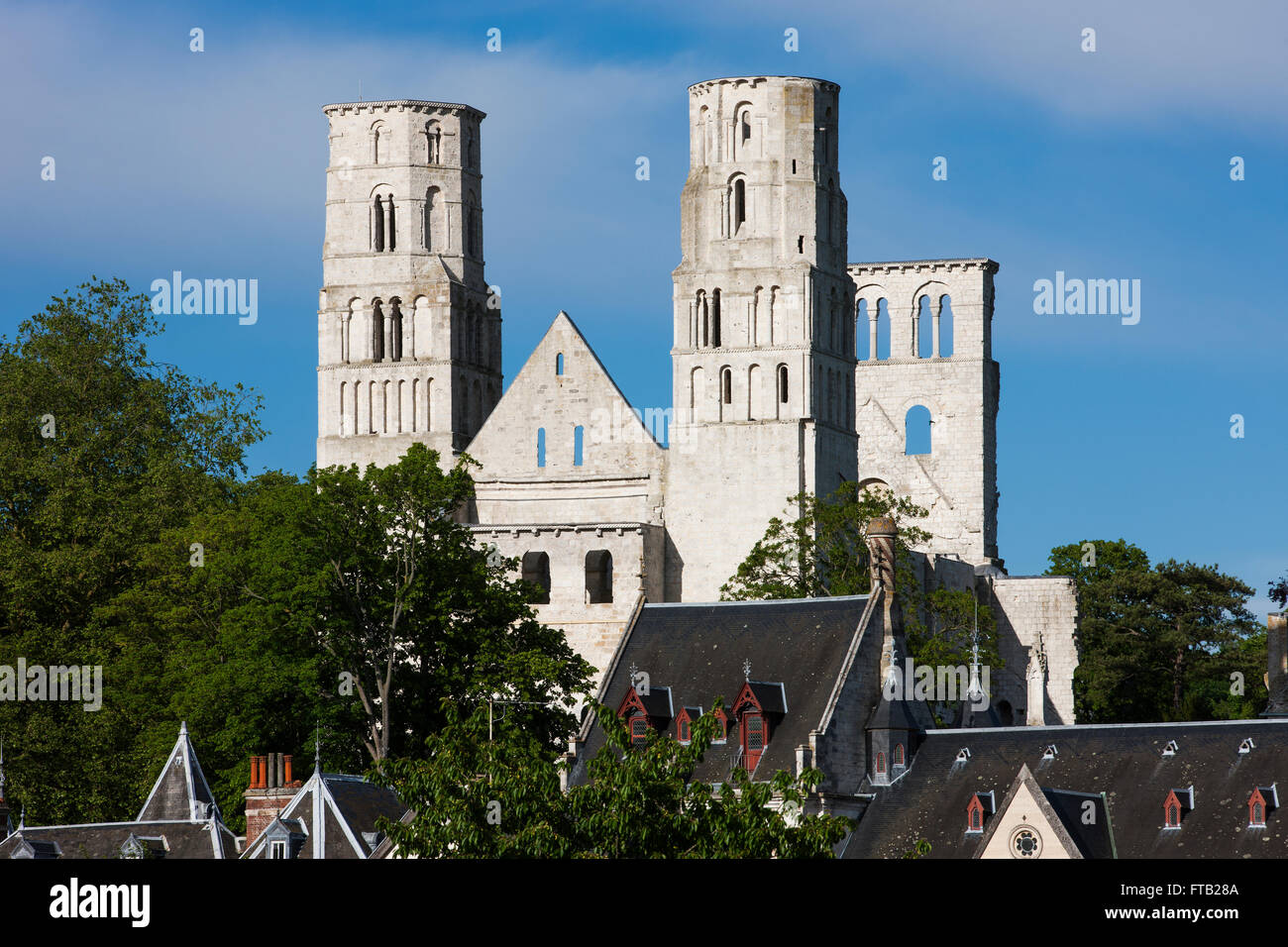 Abbazia di Jumièges rovine, Jumièges, Seine-Maritime, Normandia, Francia Foto Stock