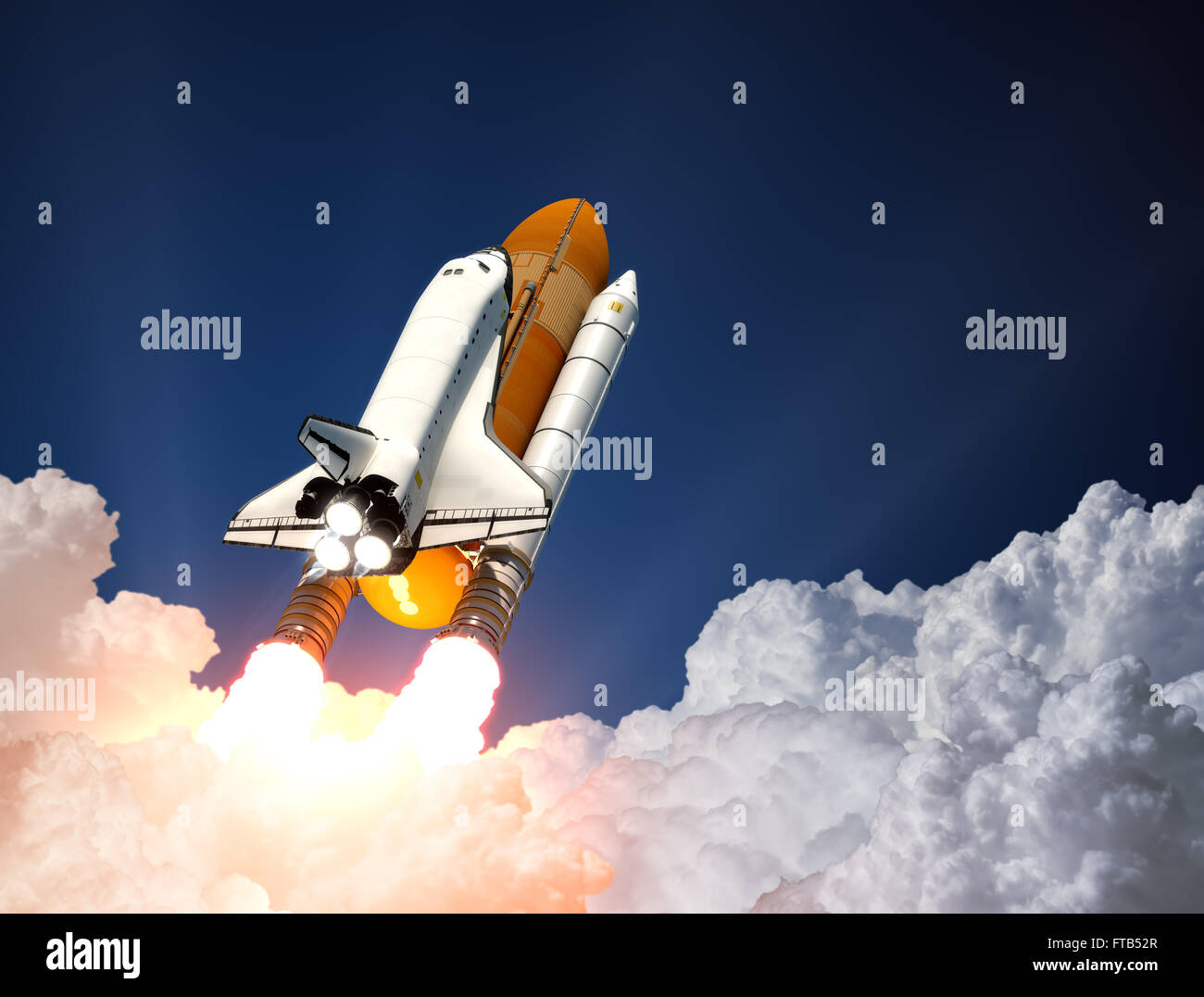 Space Shuttle oltre le nuvole. Scena 3d. Foto Stock