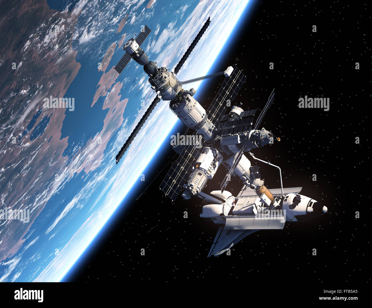 Shuttle e stazione spaziale Foto Stock