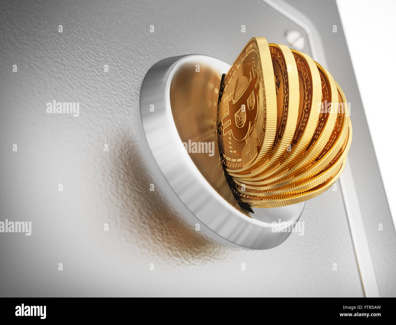 Messa molti Bitcoins in moneta Foto Stock