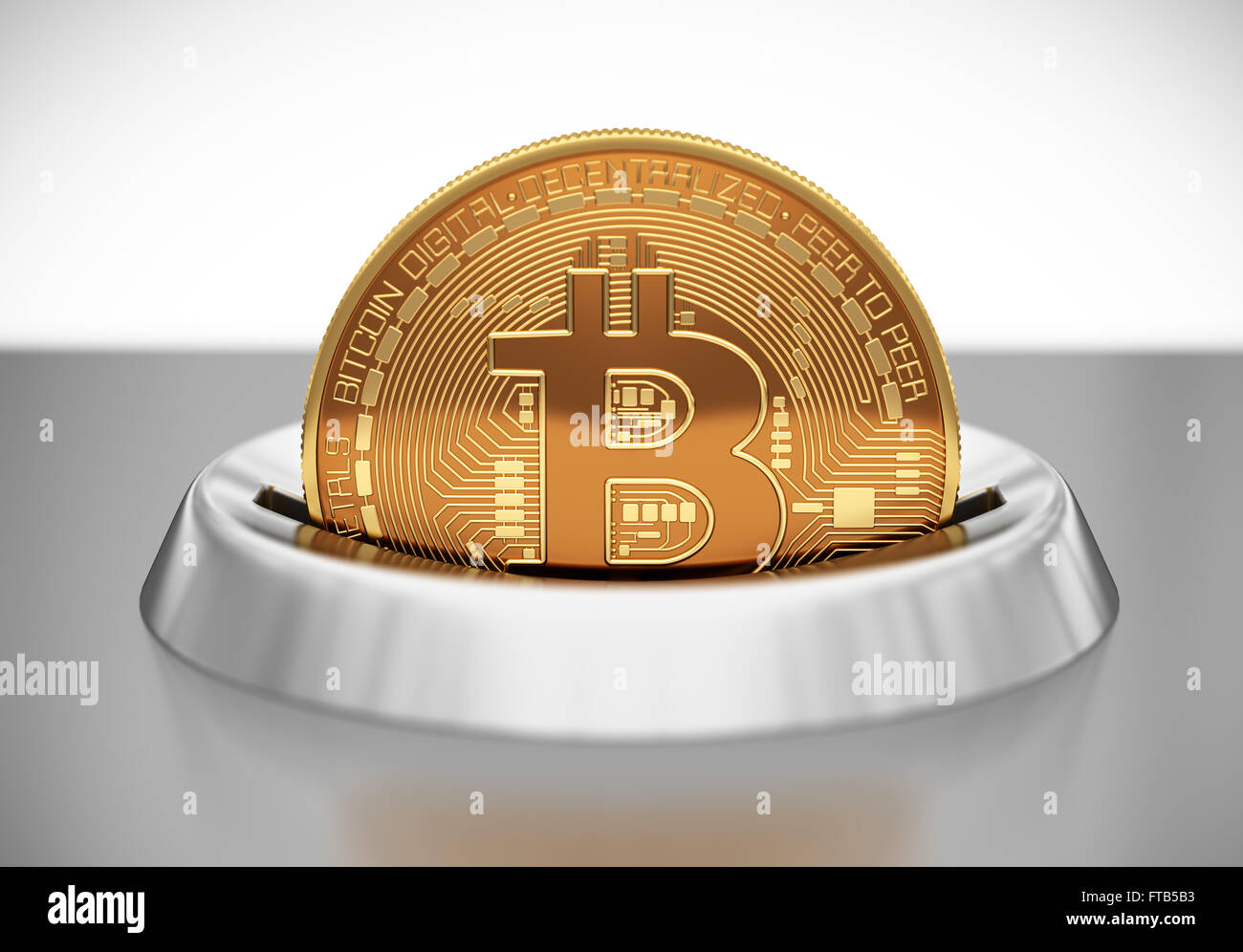 Mettere Bitcoin in moneta Foto Stock