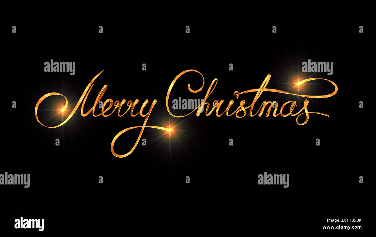 Oro Design Testo di Buon Natale su nero colore di sfondo Foto Stock