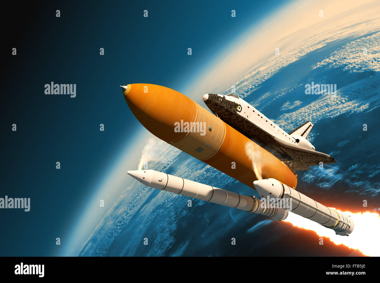 Space Shuttle Solid Rocket Boosters separazione nella stratosfera Foto Stock