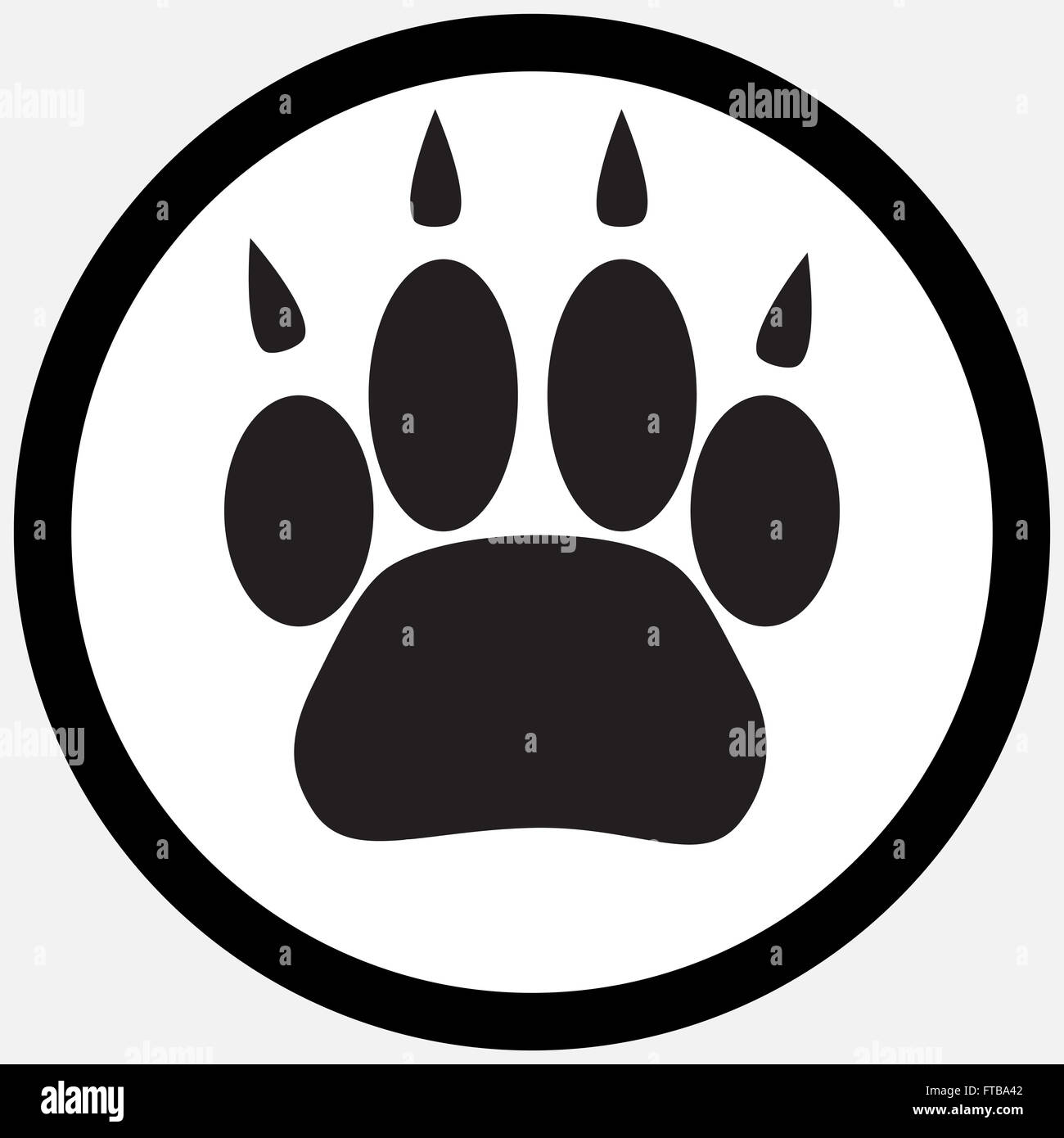 Icona monocromatica foot print animale. Silhouette cat paw, animale pet piede stampa, via traccia cucciolo di impronta. Vettore piatto astratto Foto Stock