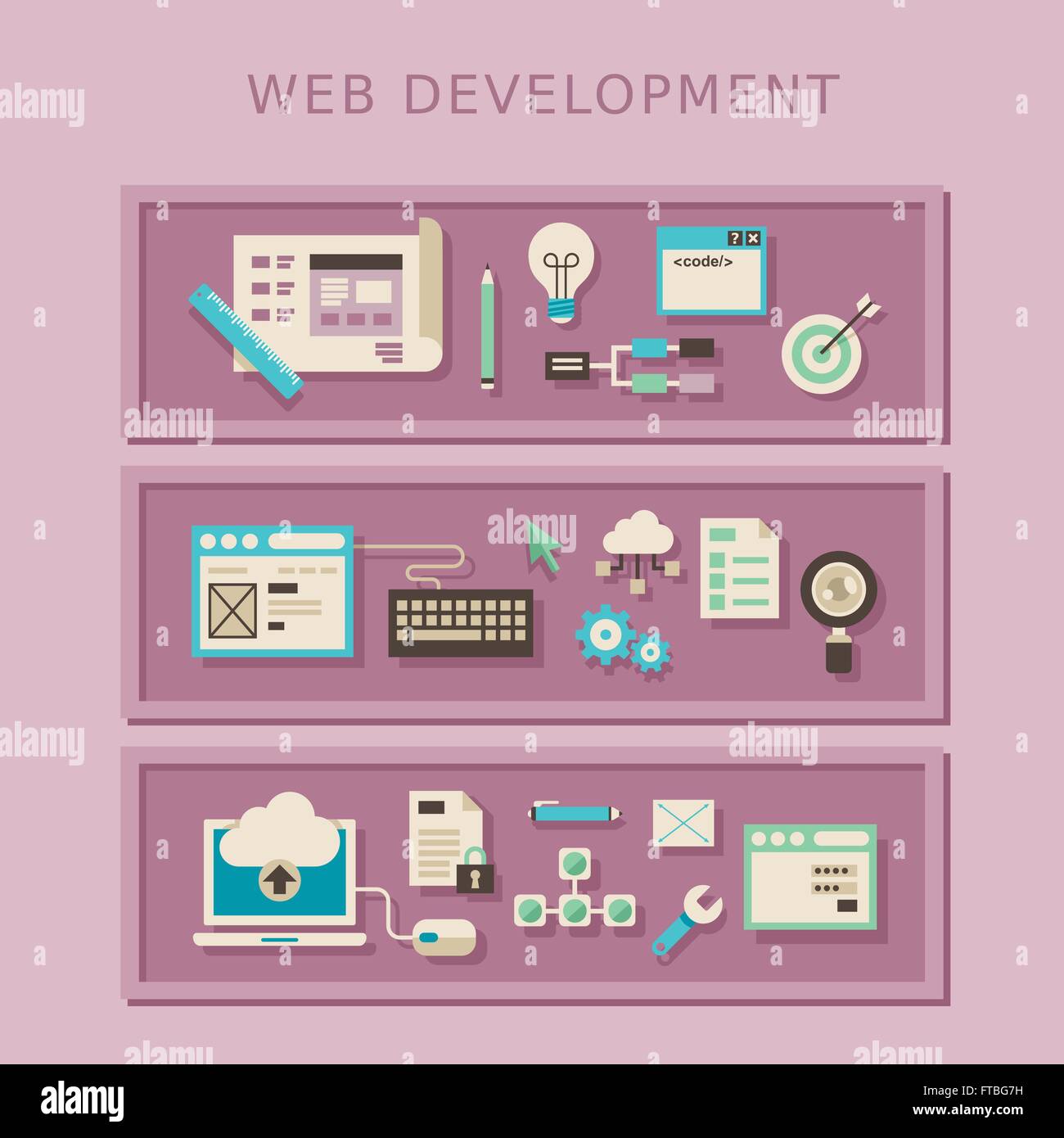 Design piatto concetto di programmazione web development Illustrazione Vettoriale