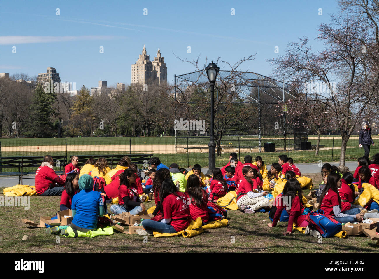 Scuola di alta classe scampagnate, Central Park, New York, Stati Uniti d'America Foto Stock