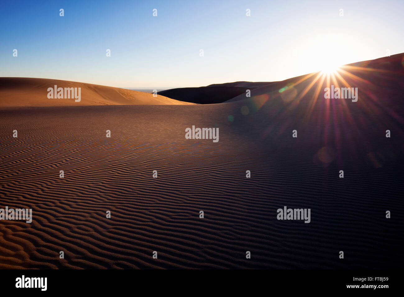 La luce del sole a picco sulla duna di sabbia nel deserto remoto. Great Sand Dunes National Park, COLORADO, Stati Uniti d'America. Foto Stock