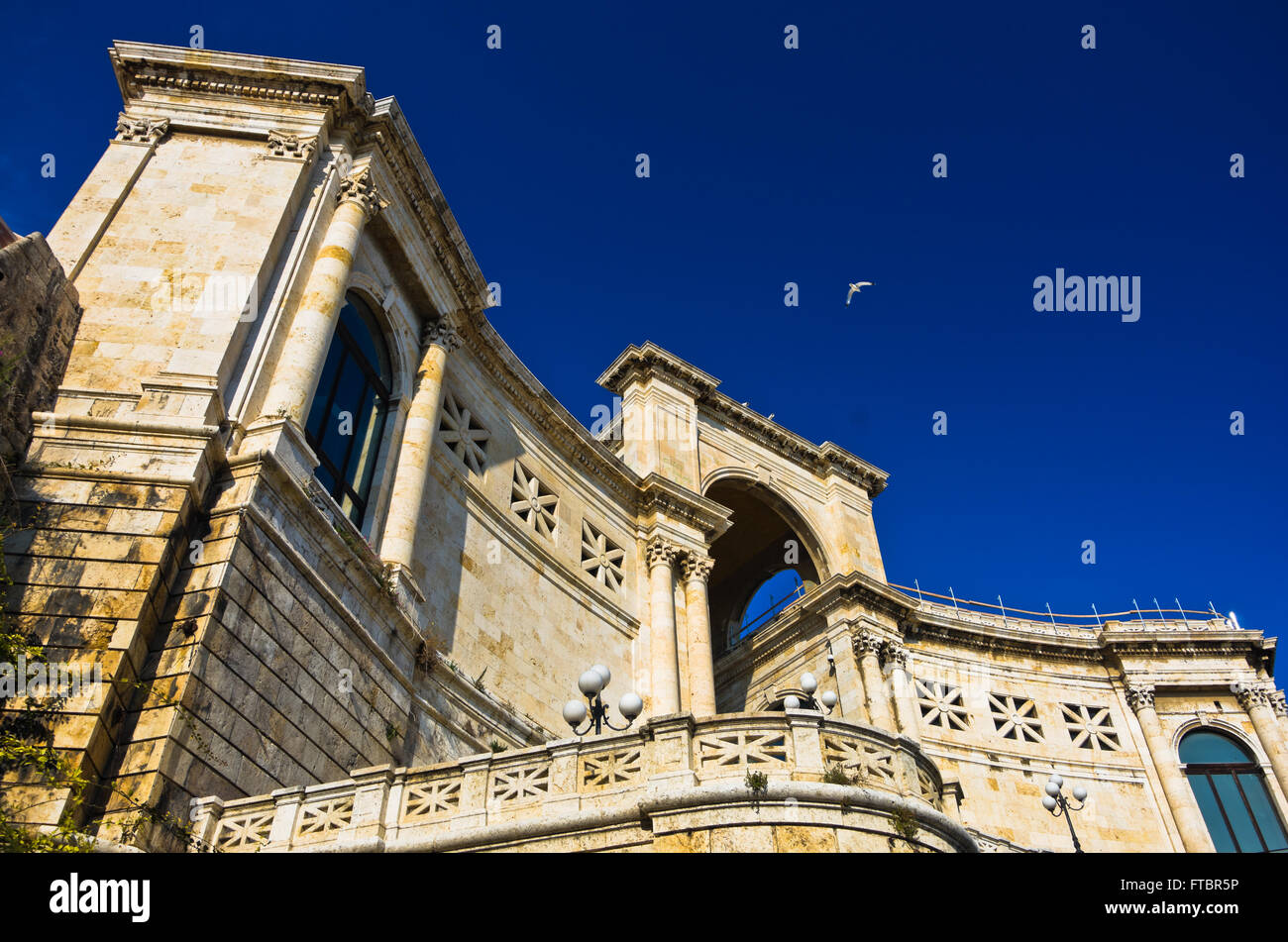 I dettagli architettonici della vecchia fortezza Bastione di Saint Remy, a Cagliari, Sardegna Foto Stock