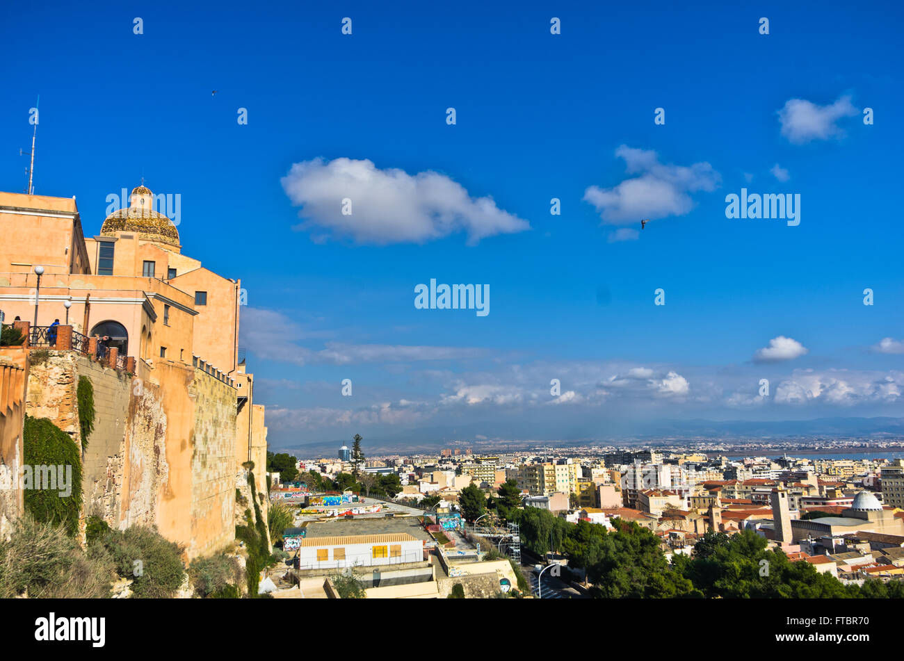 Vista panoramica di Cagliari dal Castello di pareti e Cattedrale Santa Maria, Sardegna Foto Stock