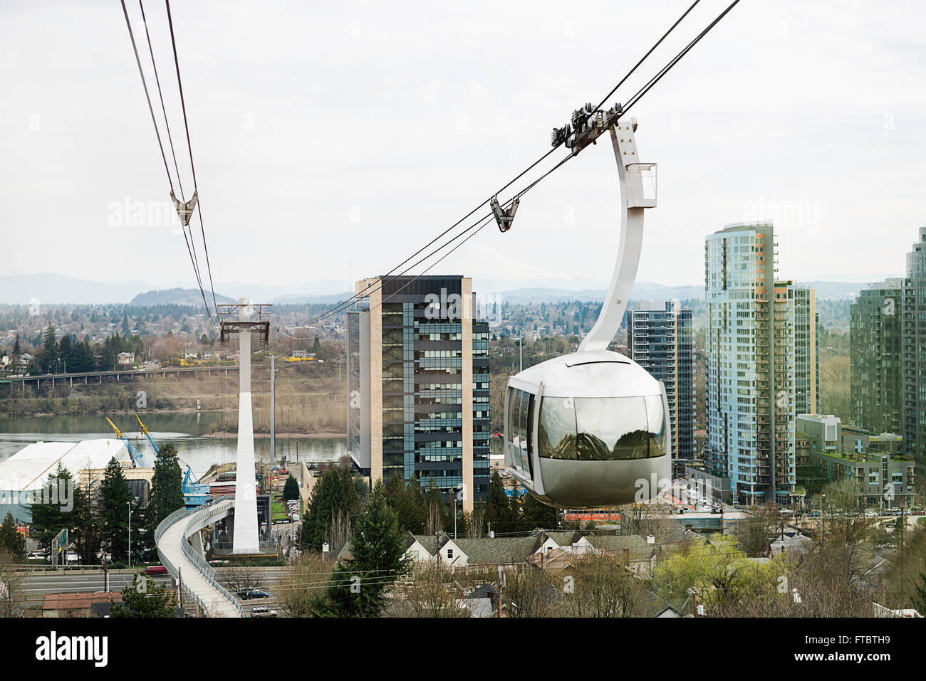 Il cielo il tram a Portland, Oregon. Foto Stock