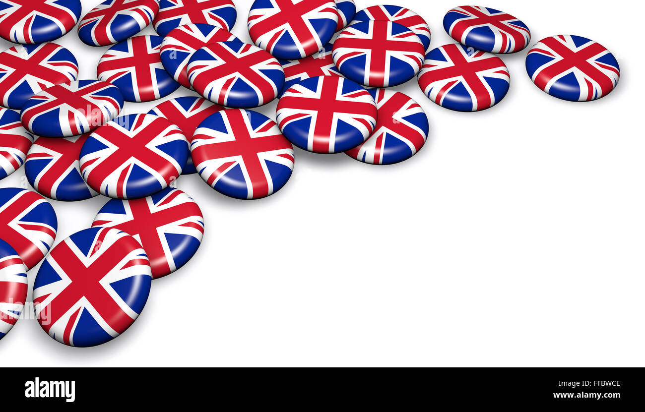 Regno Unito union jack flag sul badge e sfondo bianco illustrazione per il Regno Unito per la giornata nazionale di eventi, feste e celebrazioni. Foto Stock