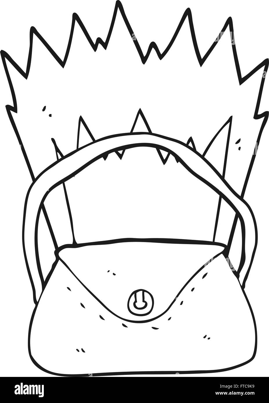 Freehand disegnati in bianco e nero cartoon portamonete Illustrazione Vettoriale