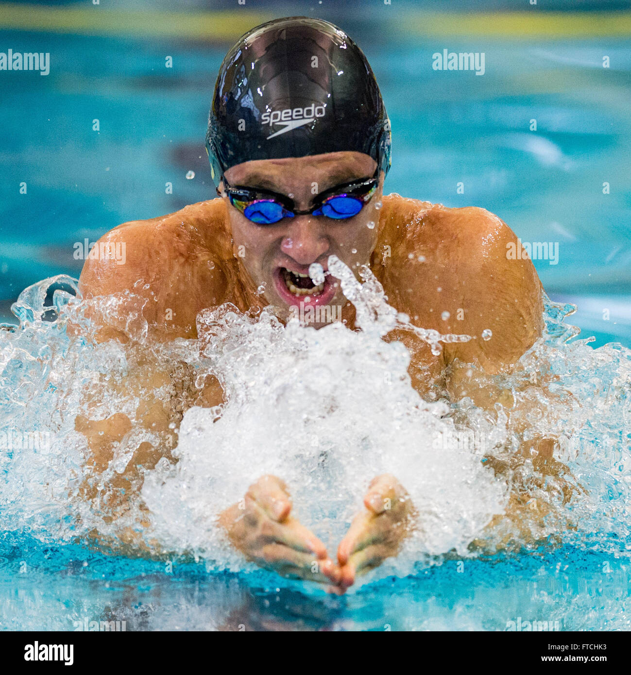 USC nuotatore Steven Stumph durante gli uomini del NCAA Nuoto e Immersioni Subacquee campionato sabato 26 marzo, 2016 presso la Georgia Tech Campus Recreation Centre in Atlanta, GA. Giacobbe Kupferman/CSM Foto Stock