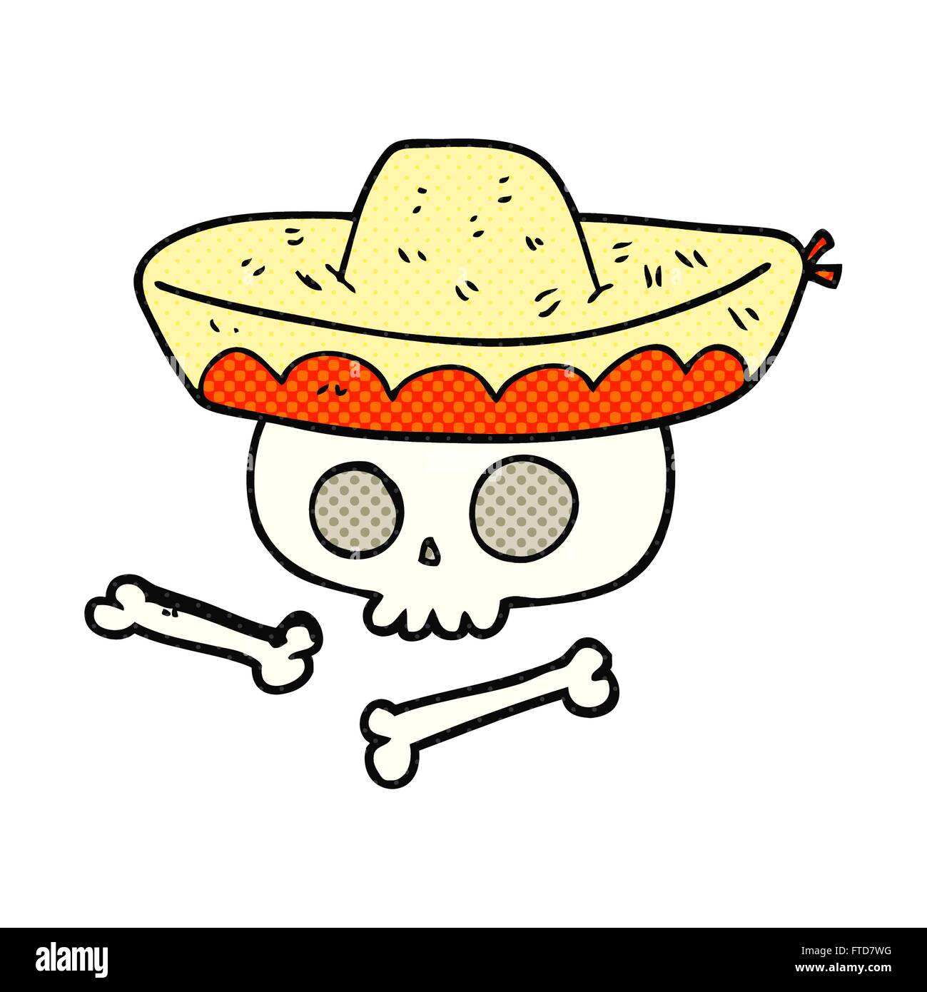 Disegnate a mano libera cartoon cranio in Mexican Hat Illustrazione Vettoriale