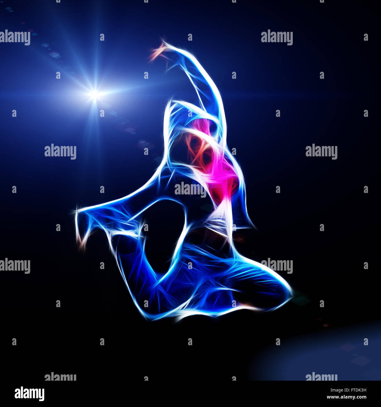 Femmina di hip-hop dancer salto nel buio, illustrazione di Fractal Foto Stock
