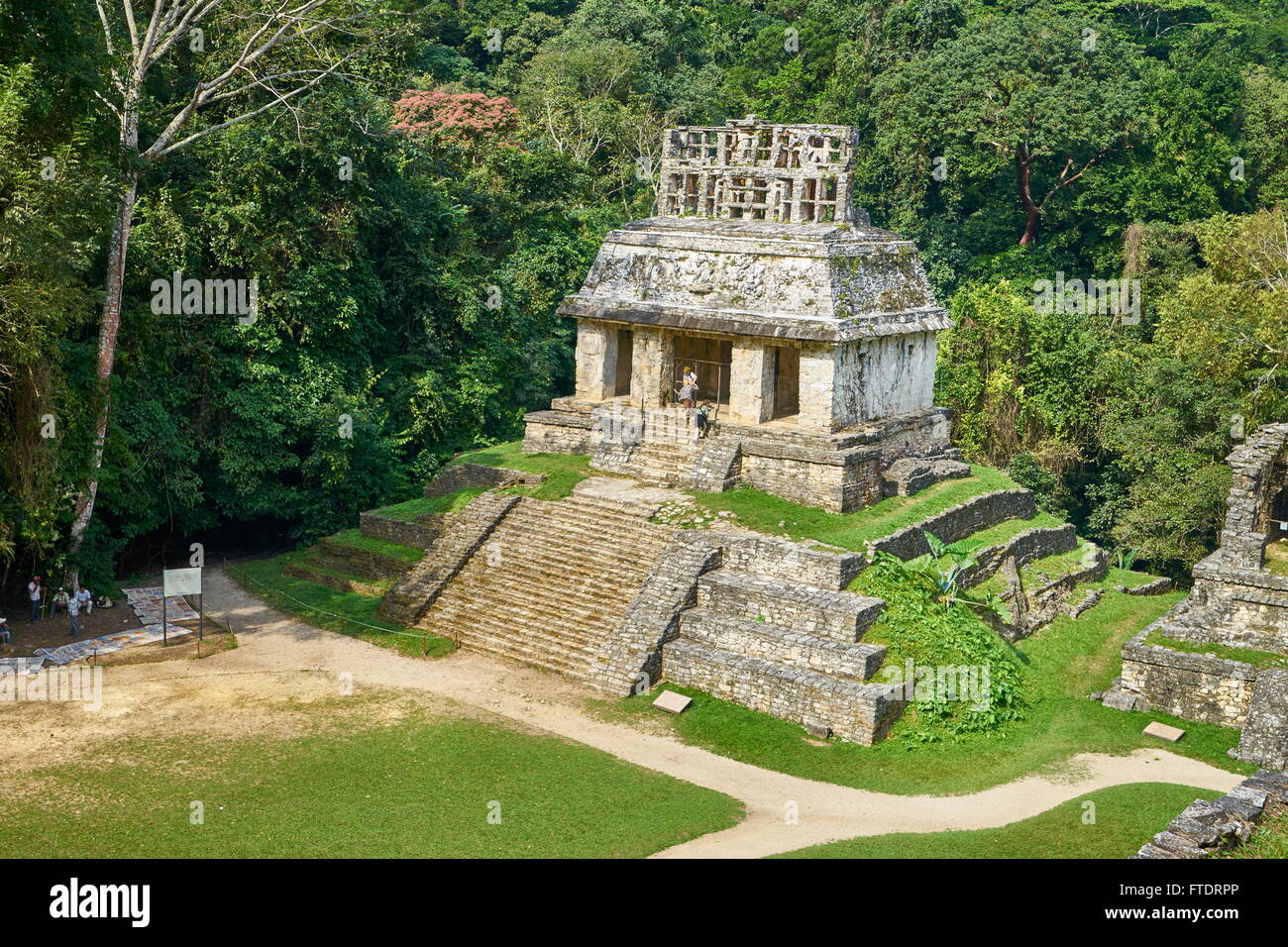 Il Tempio del Sole, antica città maya di Palenque, Chiapas, Messico Foto Stock