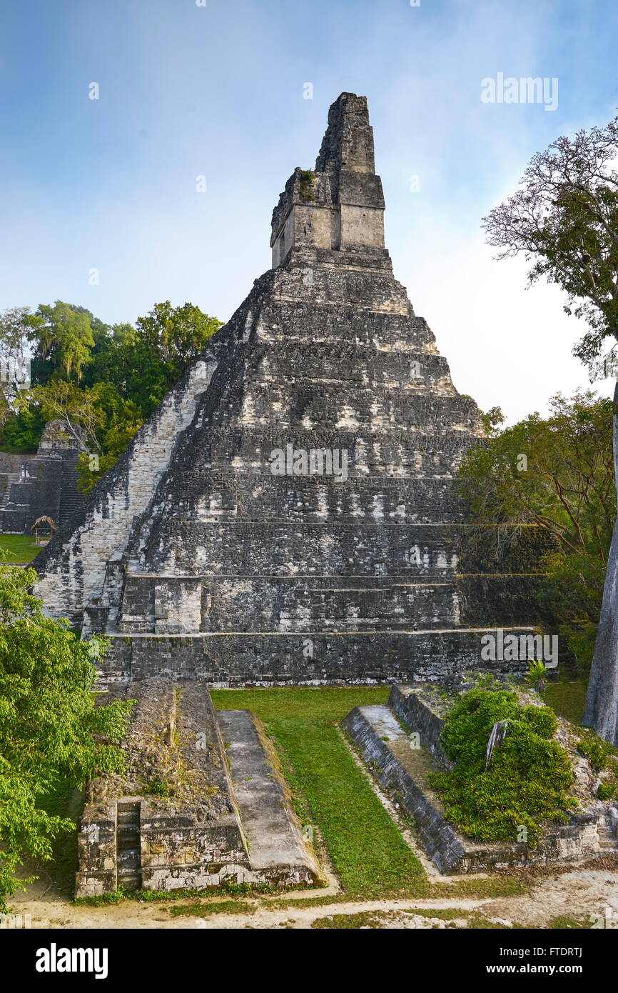 Rovine Maya - Tempio della grande Jaguar (Templo del Gran Jaguar), il Parco Nazionale di Tikal, Guatemala, UNESCO Foto Stock