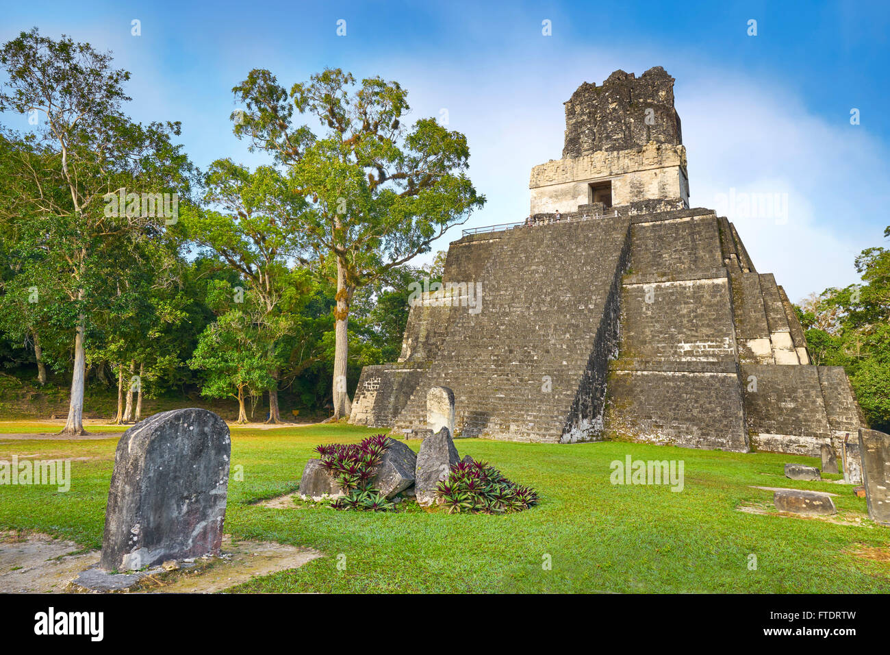 Tempio delle Maschere, El Petén, Grand Plaza, il Parco Nazionale di Tikal, Yucatan, Guatemala Foto Stock