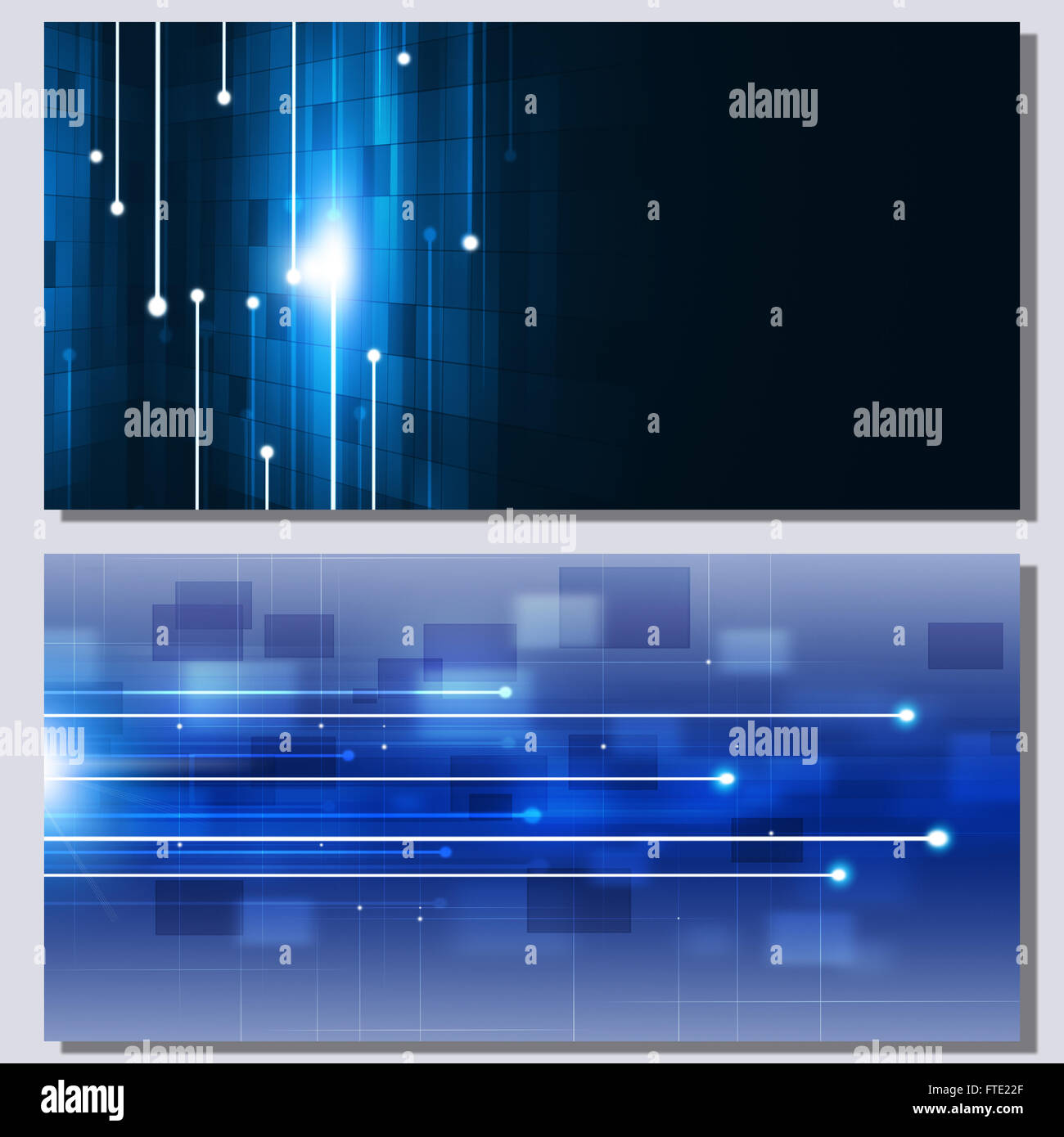 Comunicazione astratta concetto tecnologico due banner blu Foto Stock