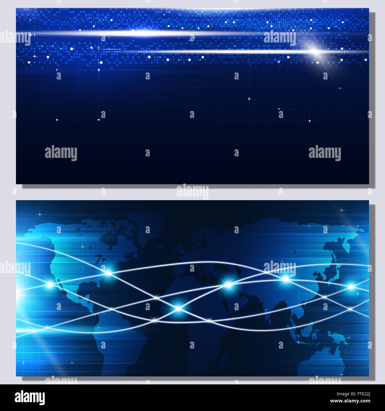 Comunicazione astratta concetto tecnologico due banner blu Foto Stock