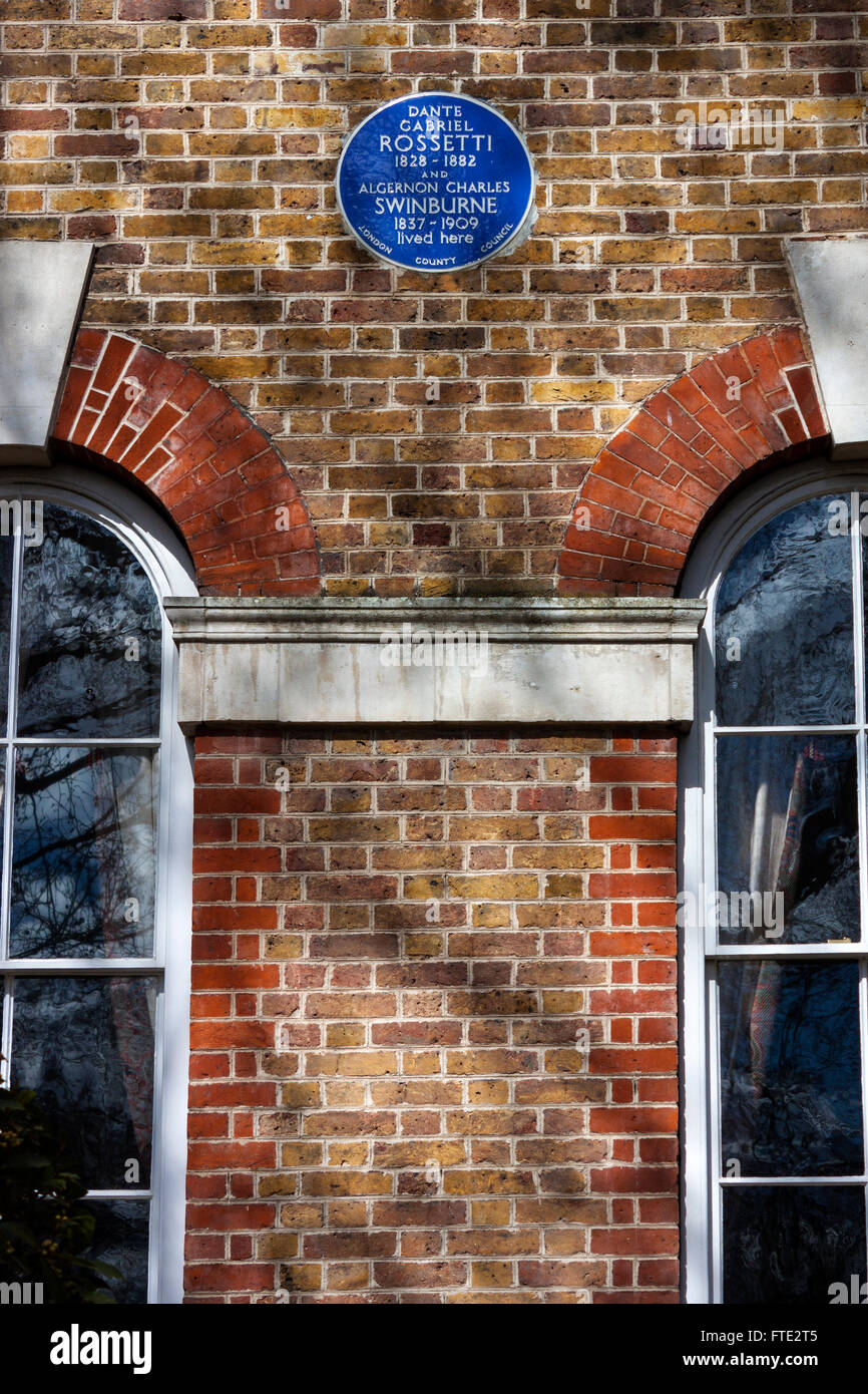 Londra targa blu di Dante Gabriel Rossetti e Algernon Charles Swinburne Foto Stock