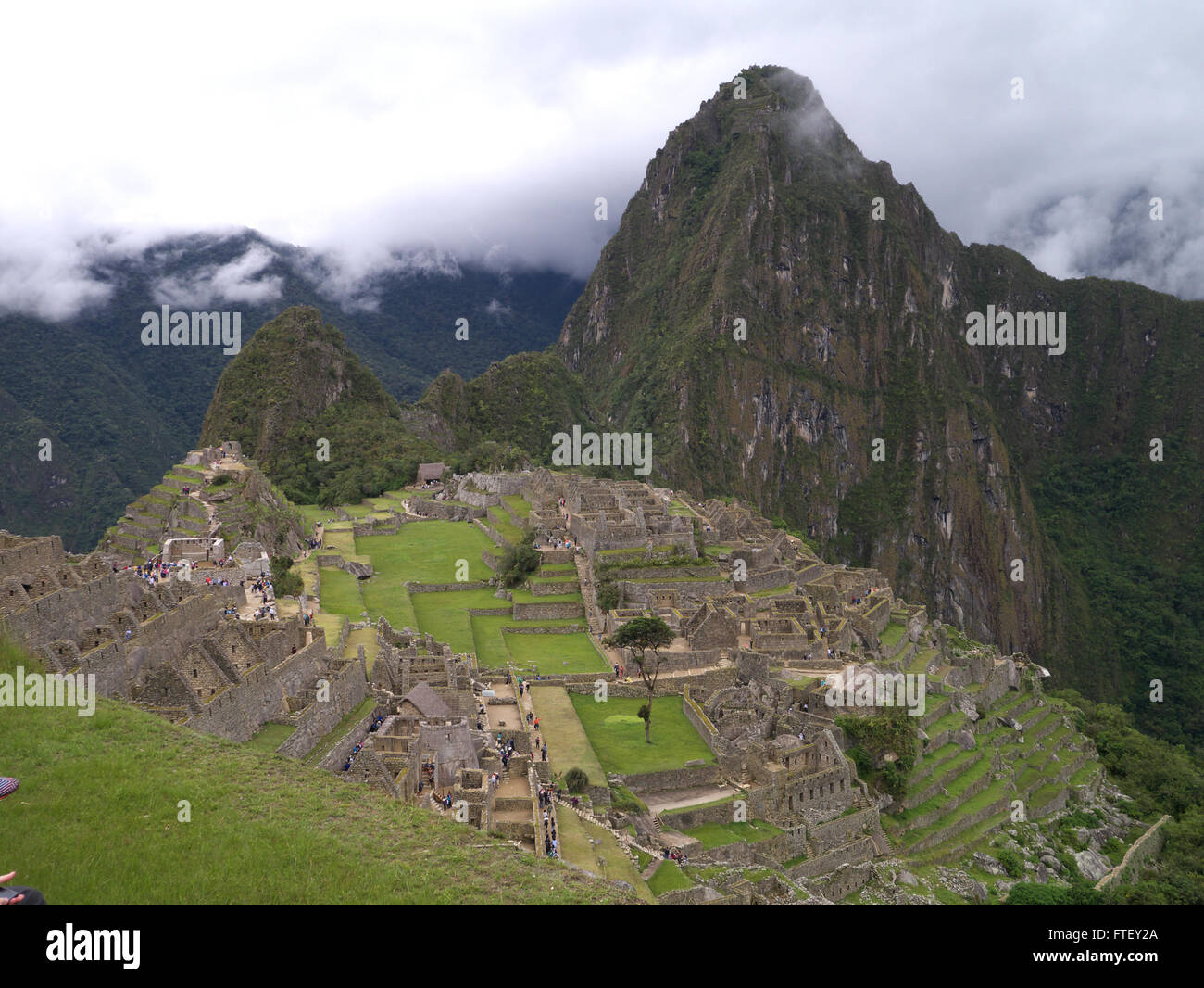 Panorama di Machu Picchu guardando dal di sopra Foto Stock