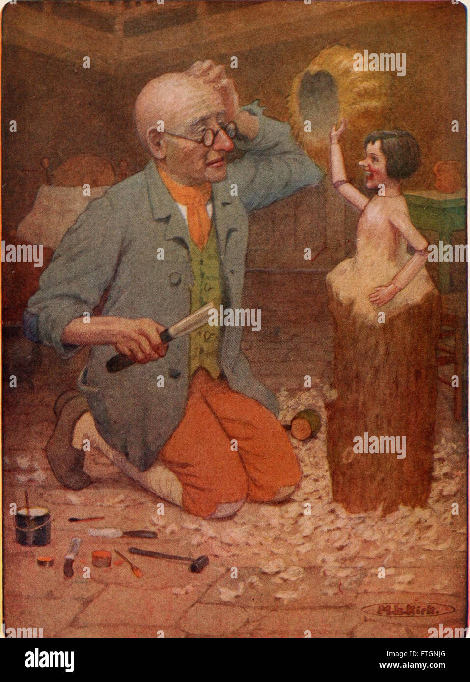 L'edizione 1916 di 'Pinocchio' presenta il classico racconto del burattino di legno che sogna di diventare un vero ragazzo, esplorando temi di moralità e crescita personale. Foto Stock