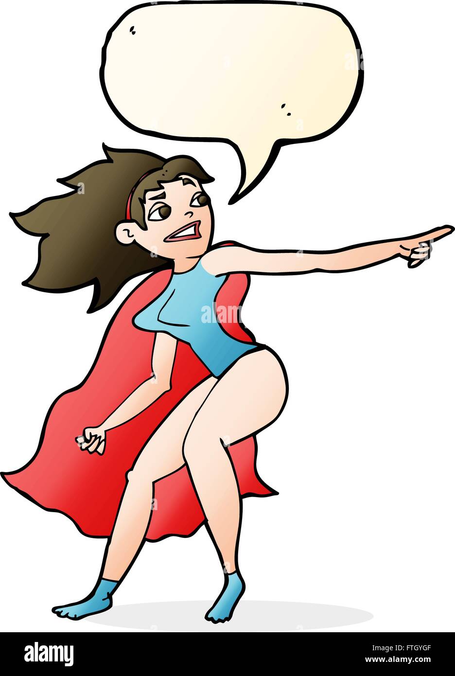 Fumetti di supereroi di puntamento donna con discorso bolla Illustrazione Vettoriale