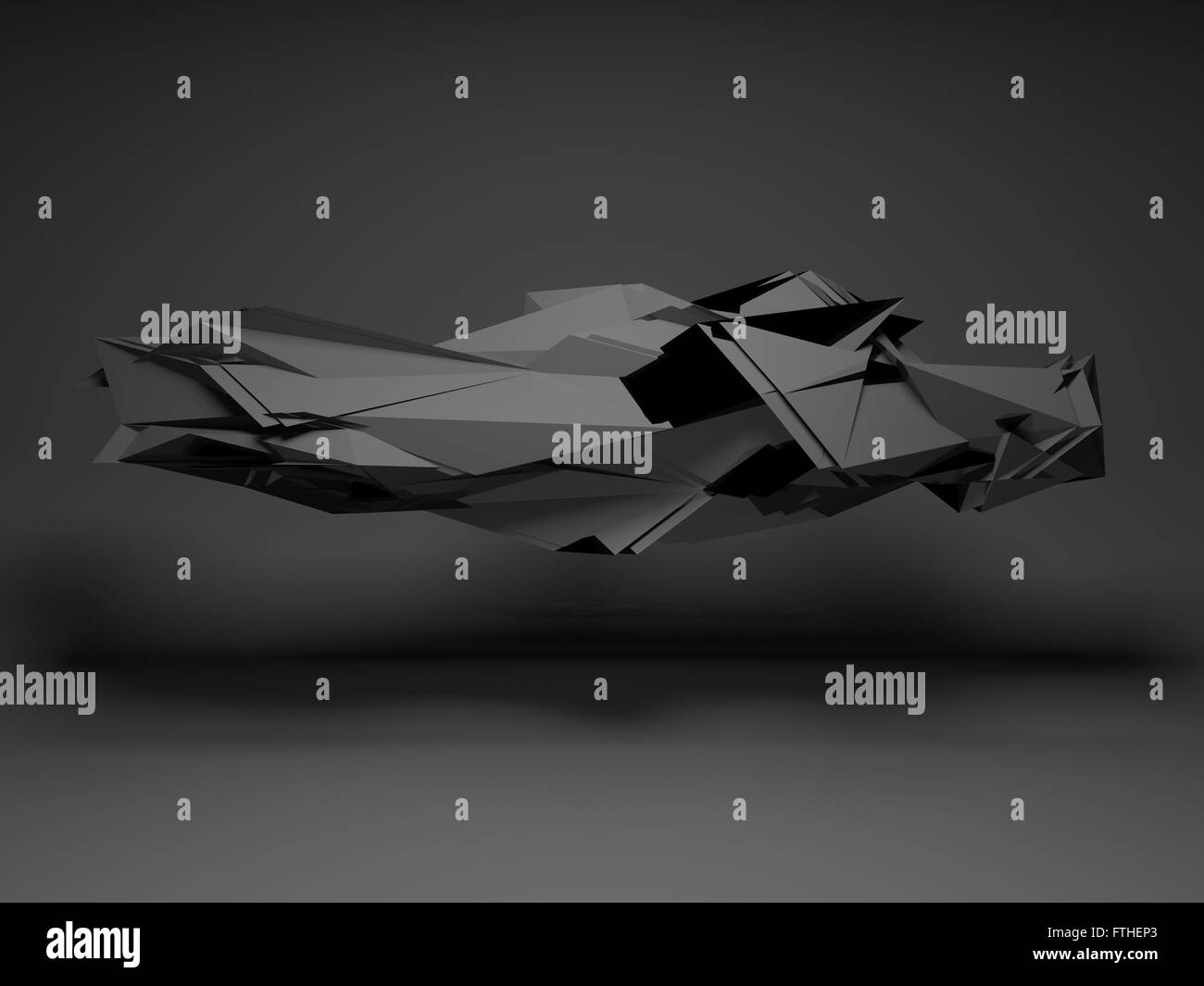 Abstract di nero lo sfondo digitale, interni con scuri battenti oggetto poligonale, 3D Rendering immagine Foto Stock