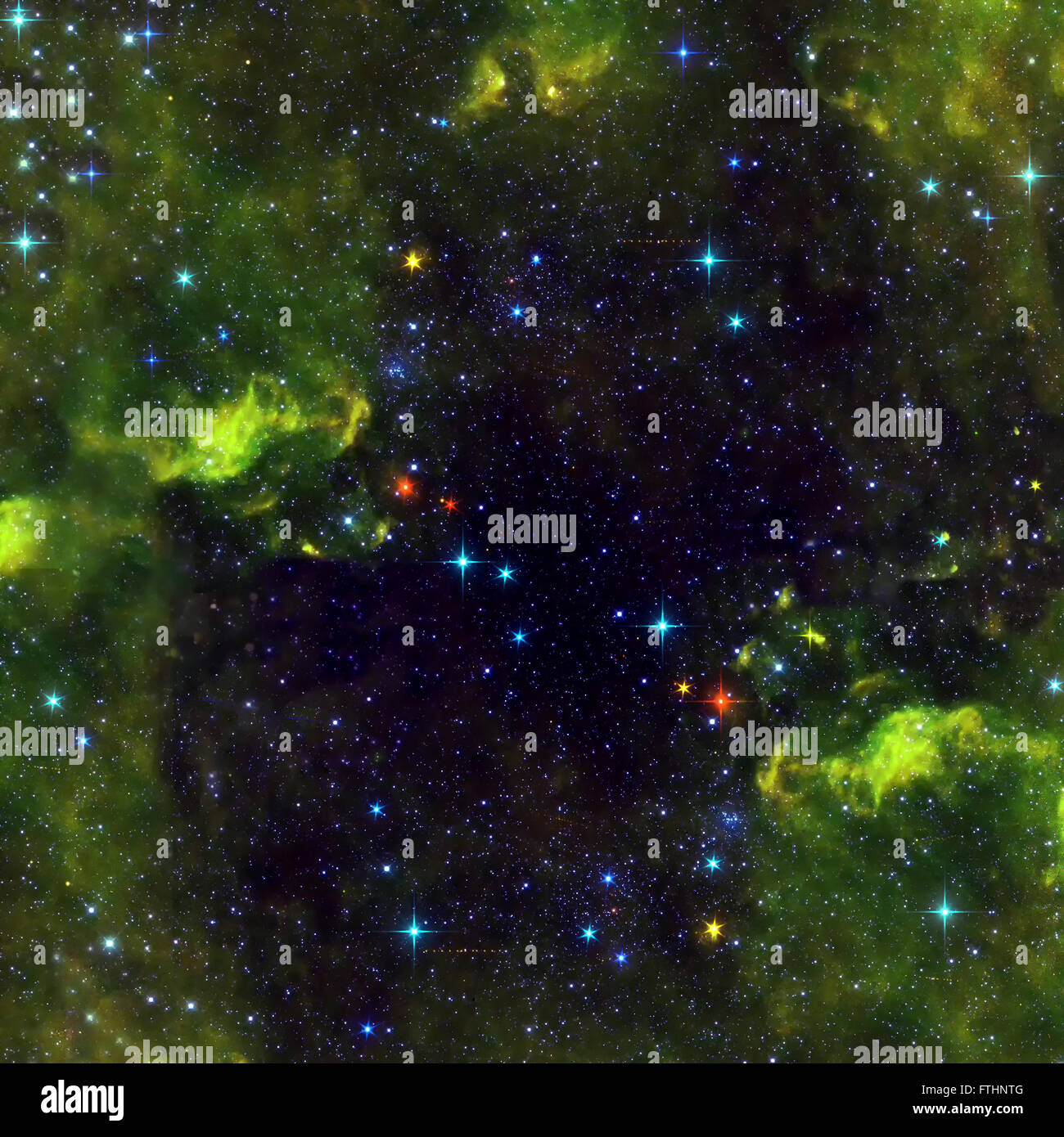 Paesaggio di spazio con belle nebulose e stelle luminose Foto Stock