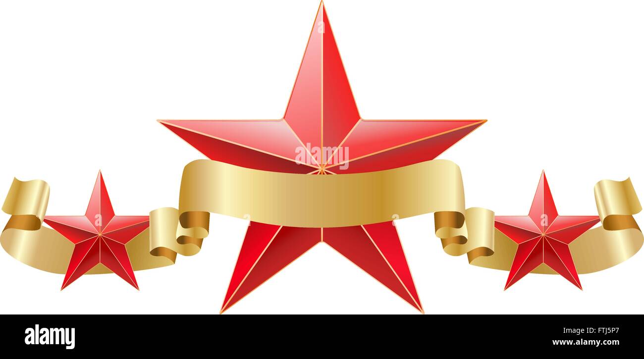 Stella Rossa con golden composizione del nastro vettore. Illustrazione Vettoriale