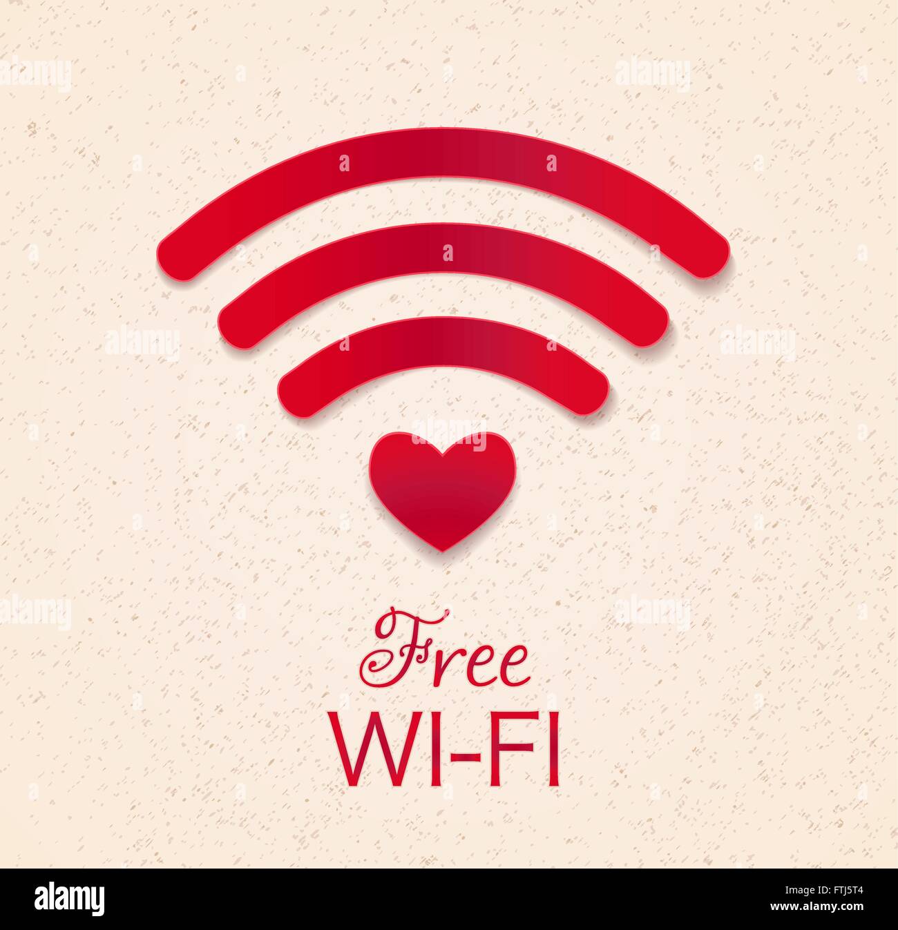 Wi-fi icona rossa a forma di cuore come punto di accesso. connessione wifi gratuita, simbolo segno hotspot. su grunge giallo sfondo testurizzata Illustrazione Vettoriale
