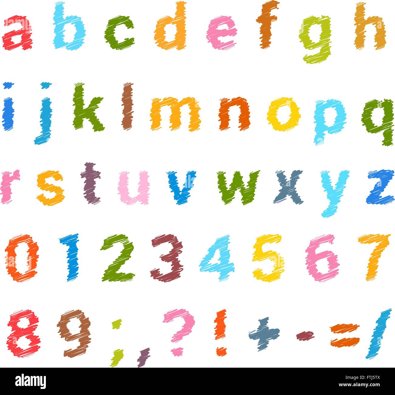 Abbozzate alphabet set. Numeri e lettere minuscole. vettore Illustrazione Vettoriale