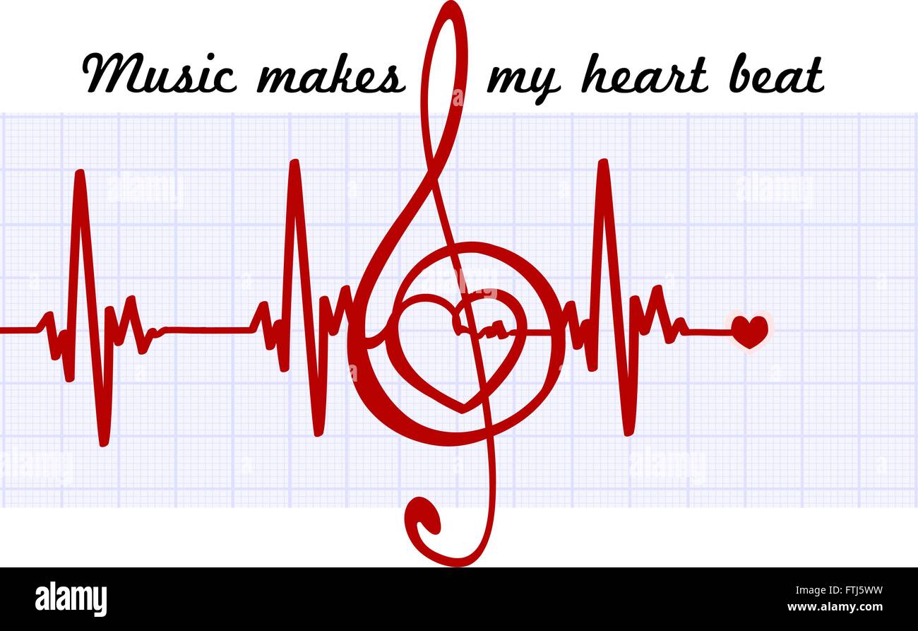 Cuore in un musical clef con cardiogram.La musica mi fa battere il cuore del preventivo. Vettore di arte astratta segno Illustrazione Vettoriale