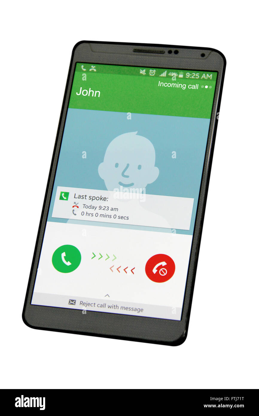 Chiamata in arrivo sul telefono cellulare Android Foto Stock