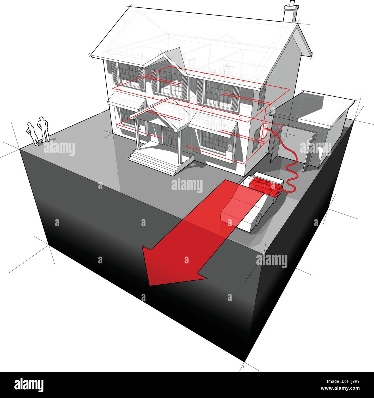 Electrocar powered by casa indipendente di schema Illustrazione Vettoriale