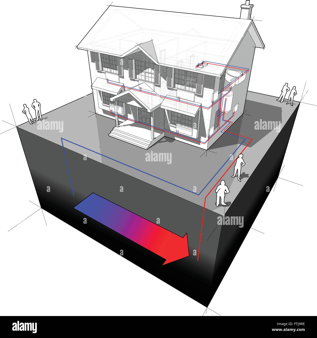 Terra-fonte di calore lo schema della pompa Illustrazione Vettoriale