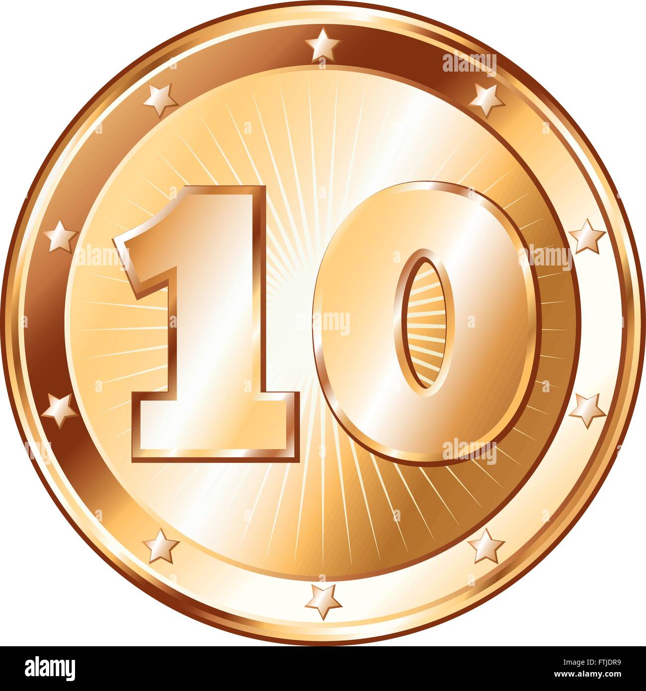 Round a forma di cerchio badge di metallo / sigillo di approvazione in un look di bronzo e il numero dieci. Illustrazione Vettoriale