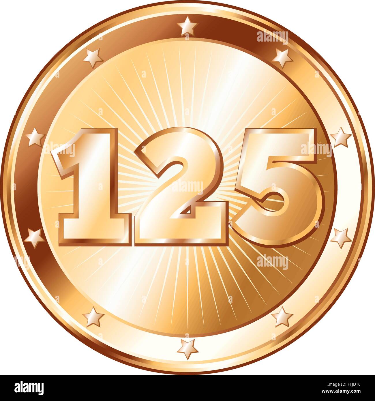 Round a forma di cerchio badge di metallo / sigillo di approvazione in un look di bronzo e il numero di un centinaio di venticinque. Illustrazione Vettoriale