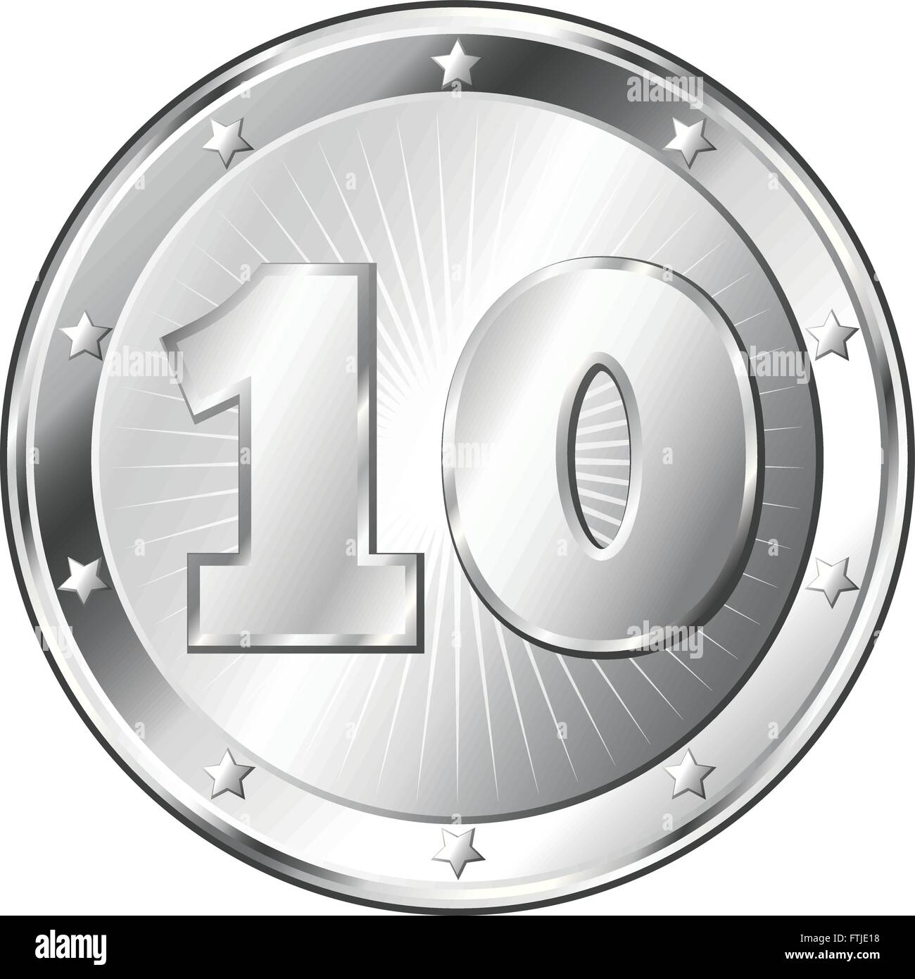 Round a forma di cerchio badge di metallo / sigillo di approvazione in argento e cercare il numero dieci. Illustrazione Vettoriale
