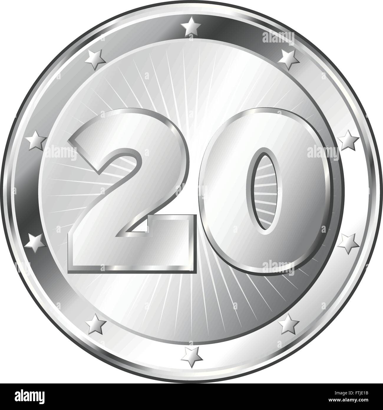 Round a forma di cerchio badge di metallo / sigillo di approvazione in argento e cercare il numero di venti. Illustrazione Vettoriale
