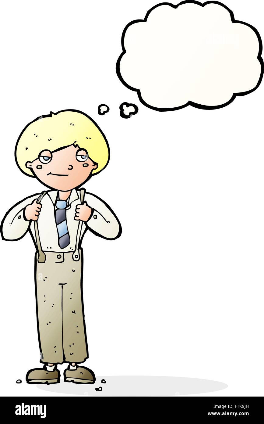 Cartoon uomo che indossa bretelle con fumetto pensiero Immagine e  Vettoriale - Alamy