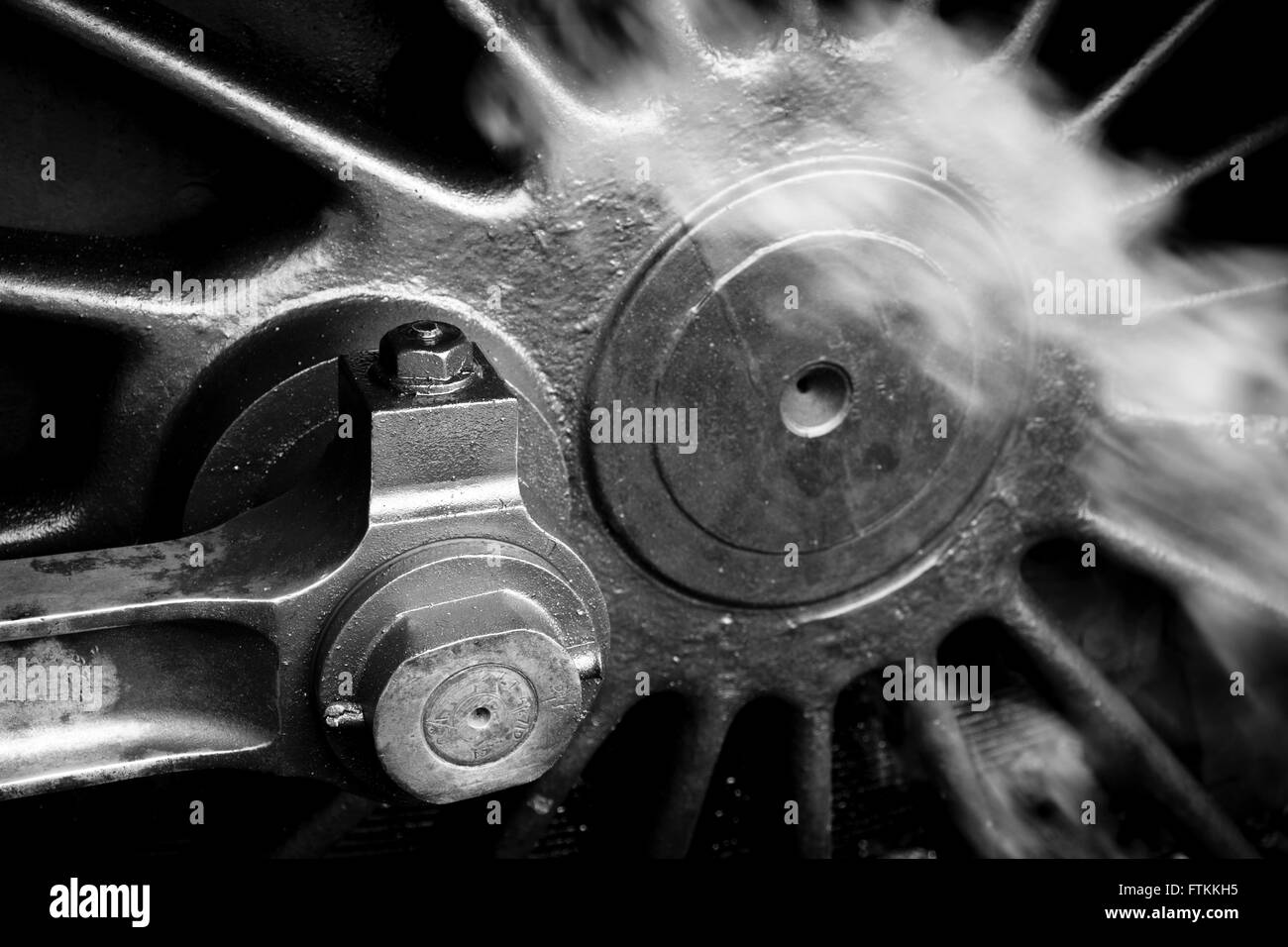 In prossimità della ruota su una locomotiva a vapore Foto Stock