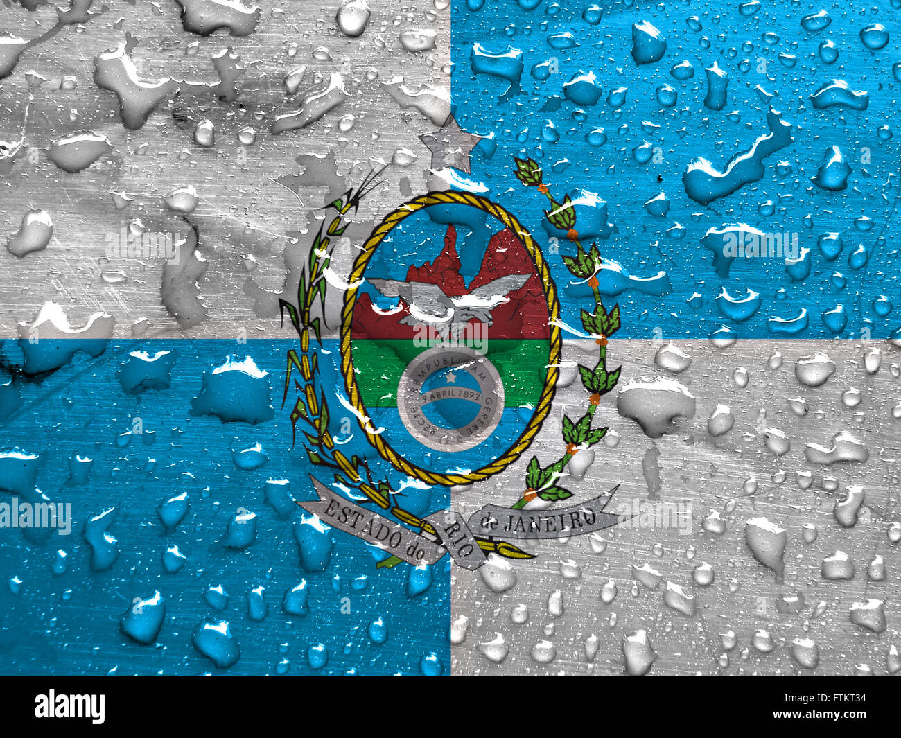 Lo stato di Rio de Janeiro bandiera con gocce di pioggia Foto Stock