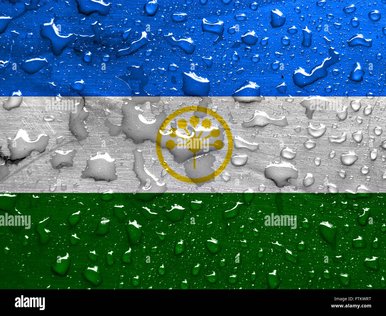 Bandiera del Bashkortostan con gocce di pioggia Foto Stock