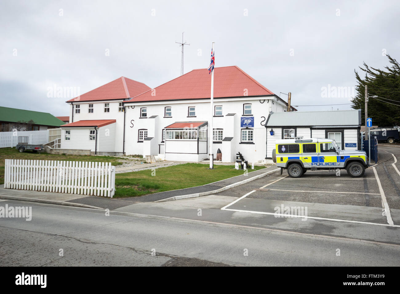 Stazione di polizia Ross Road, Stanley, Port Stanley nelle isole Falkland Foto Stock
