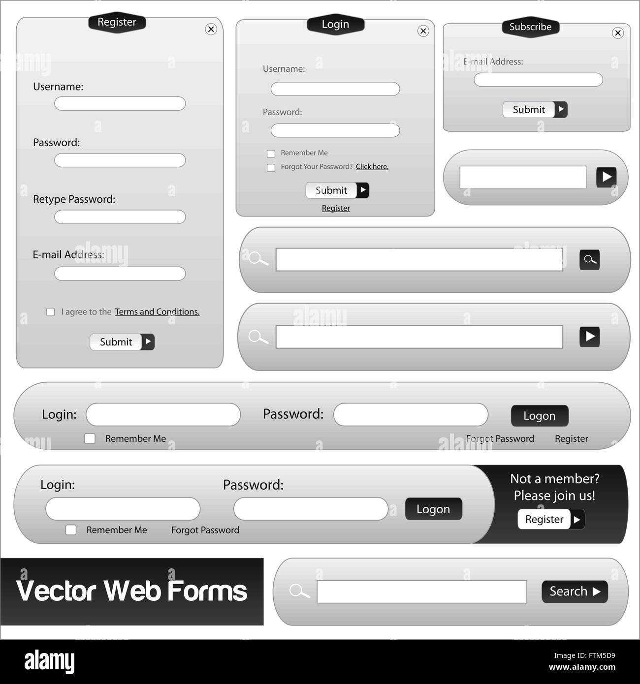 Vettore Web nero modello di moduli Illustrazione Vettoriale